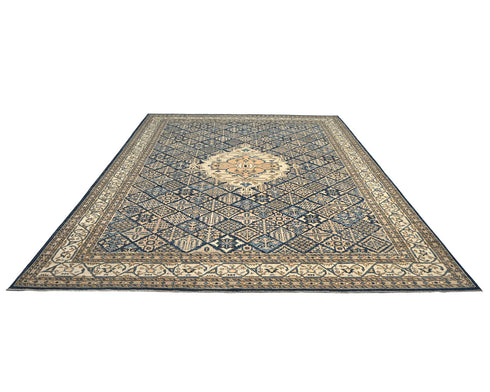 9x12 Blue Aryana Afghan Hand Knotted Veg Dye Wool Area Rug